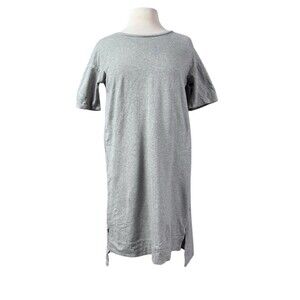 Eileen Fisher Organic Cotton Dress Womens XS Gray Midi T-Shirt Shift Crew Neck